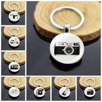 camera keychain bicycle telephone guitar double side glass cabochon keychain modern invention pattern pendant keyring
