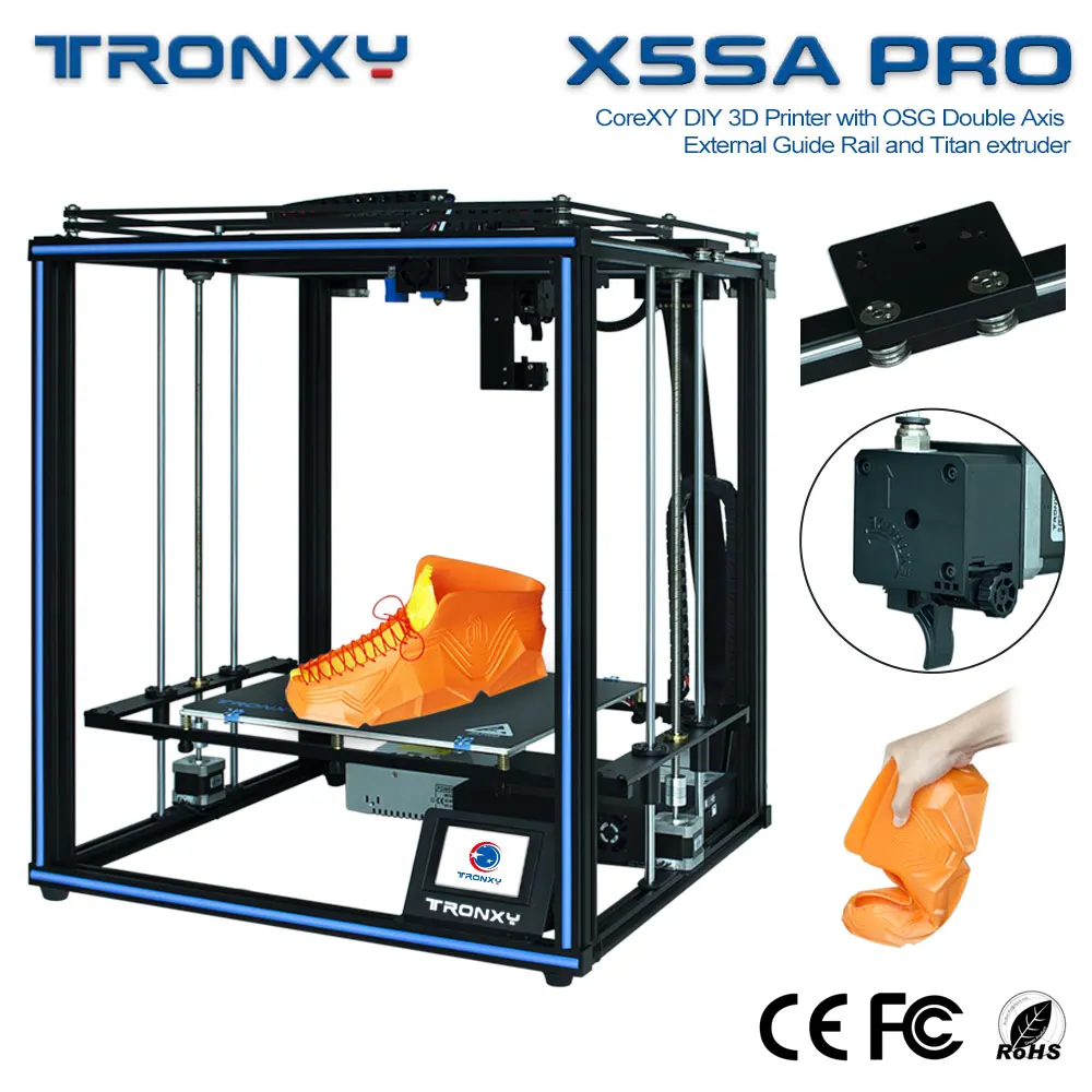 

2020 Big Sale Tronxy X5SA PRO 24V Power 3D Printer CoreXY DIY Kits With Guide Rail Titan and Extruder Flexible Material TPU