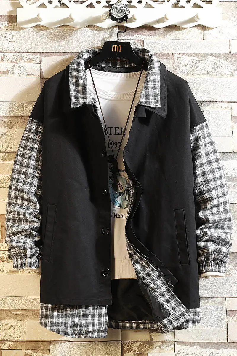 

2020 autumn new 100% cotton jacket Fashion men's loose trend color matching large casual wild long-sleeved fat Korean top Best