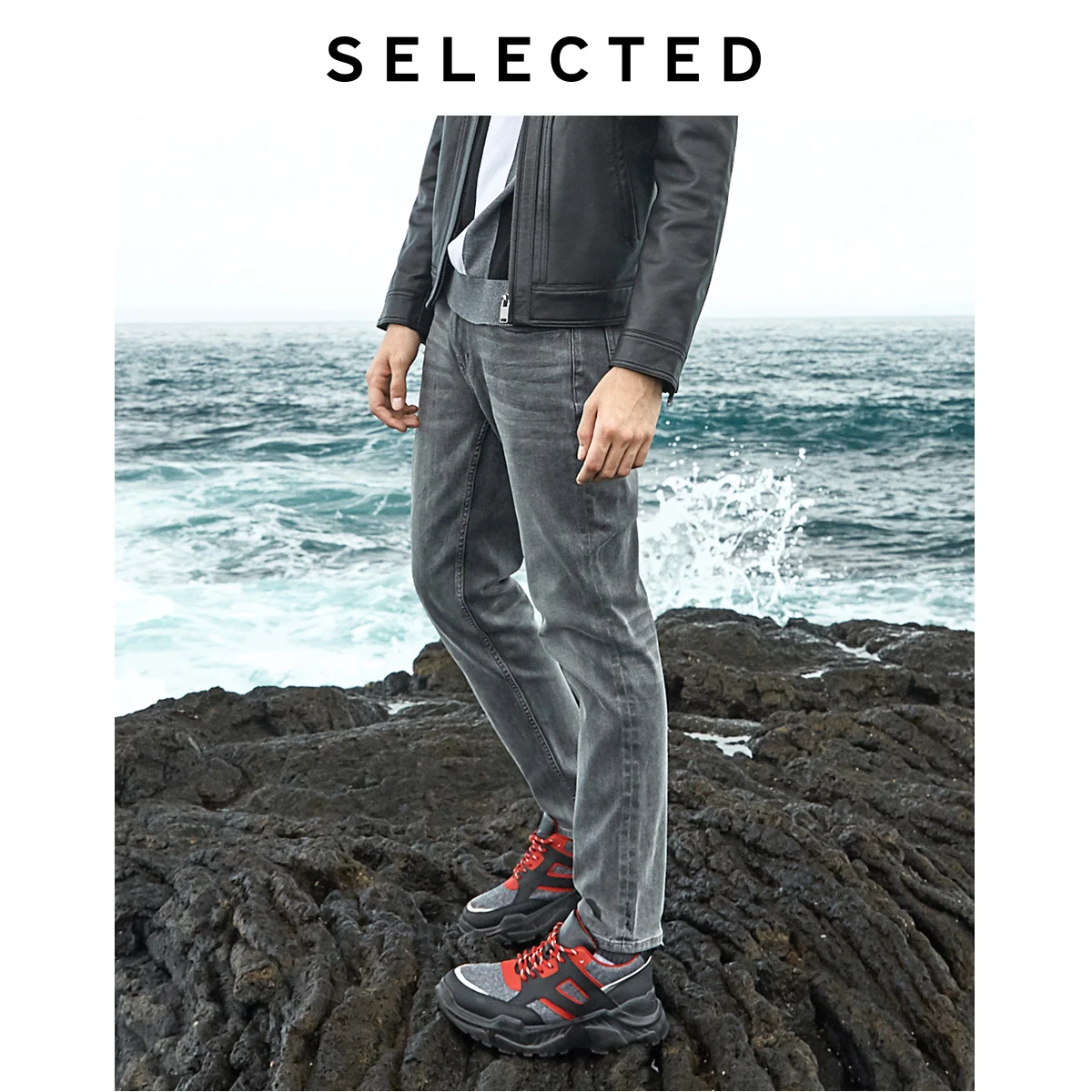 DARK GREY DENIM Мужские серые джинсы-стретч из хлопка в стиле LAB | 419432513 - Цвет: DARK GREY DENIM