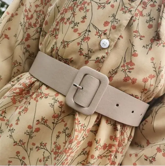 

Ninimour Personality Big Square Buckle Hole Wide Belt Women New Fashion Tide All-match Spring Autumn 2021