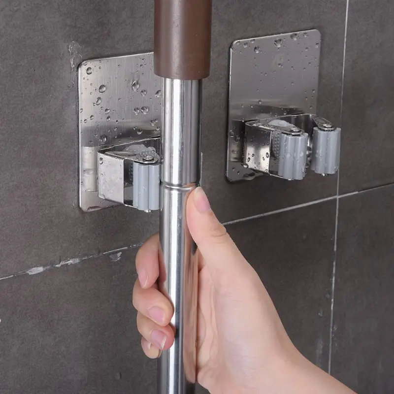 

Wall Mounted Mop Holder Brush Broom Hanger Rack Kitchen Tool Waterproof Kitchen Bathroom Space Saver