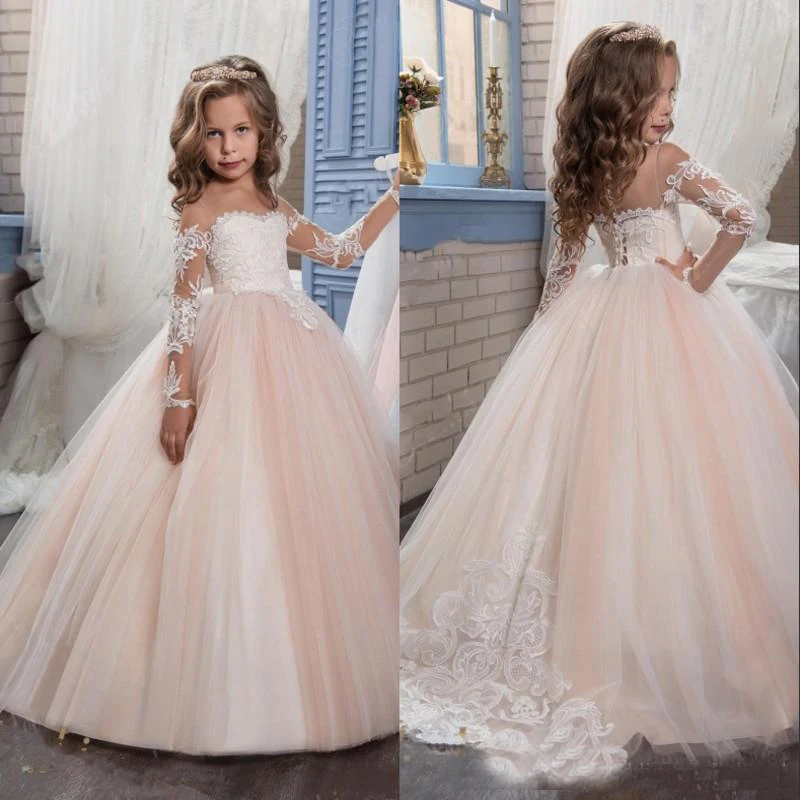 

Кружевное платье для девочек, с цветочным принтом, с длинным рукавом