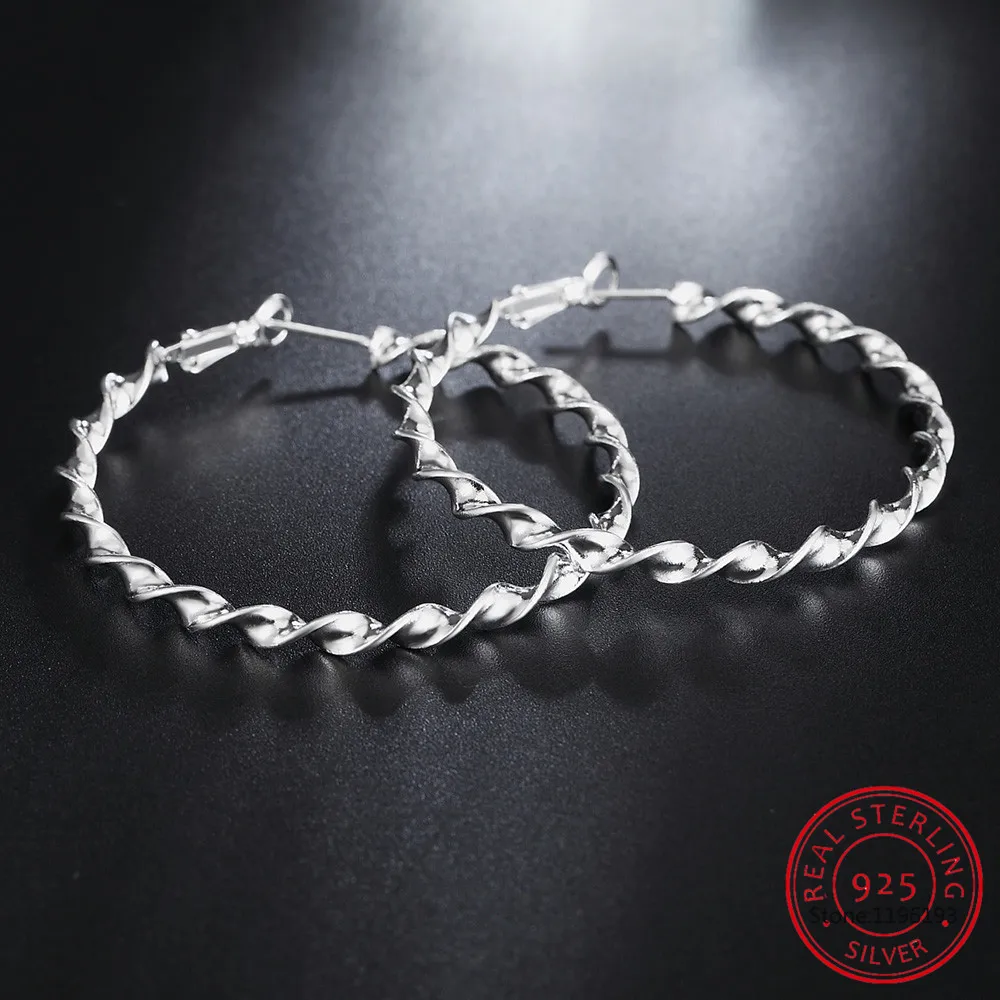 

New Style 925 Sterling Silver Earrings Twisted Line Fashion Huggies Earring Dress Ladies Jewelry Gifts