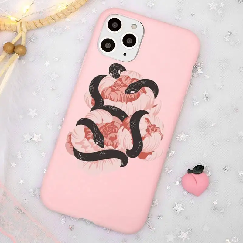 

Hand Snake Flower Snake Painting Phone Case Candy Color Pink for iPhone 11 pro XS MAX 8 7 6 6S Plus X 5S SE 2020 XR