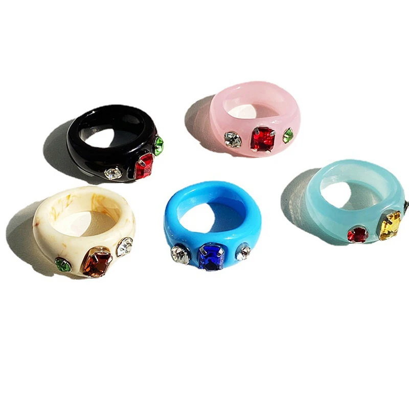 

1PC Korean Irregular Geometric Colorful Transparent Crystal Rhinestones Ring For Women Fashion Jewelry Best Gift