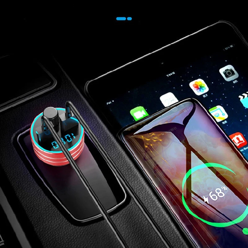 

Car Charger Mobile Phone Hands Free FM Bluetooth FM Transmitter Bluetooth MP3 Player Dual USB Car Phone Charger