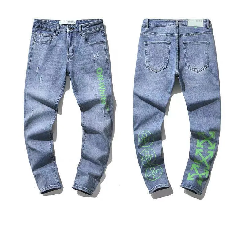 

2021 spring and summer men and women with the same OW trend brand orange arrow wash denim pants 19SS