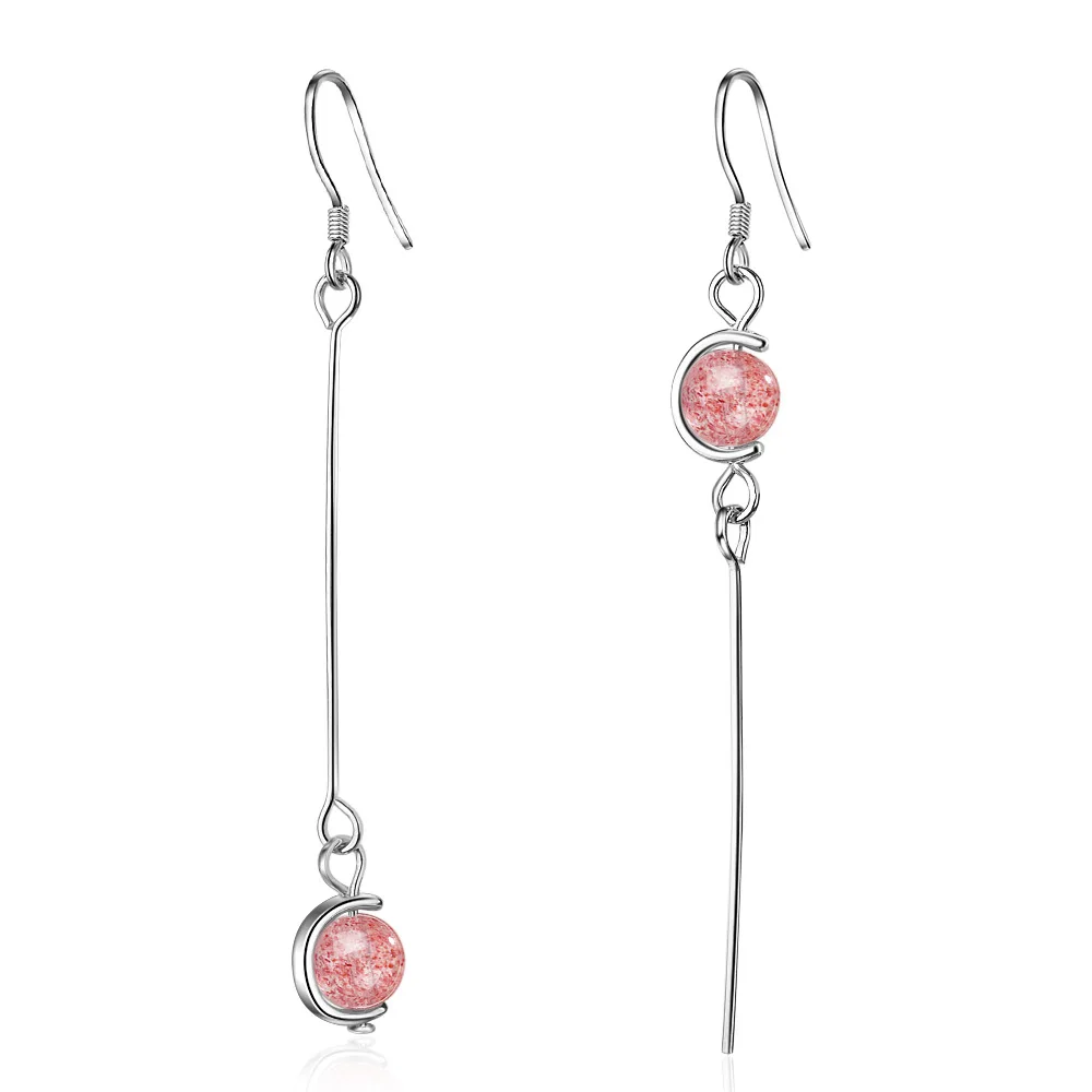 

925 Sterling Silver Cubic Zirconia Asymmetric Strawberry Crystal Earrings for Women Wedding Party Jewelry Pendientes Mujer