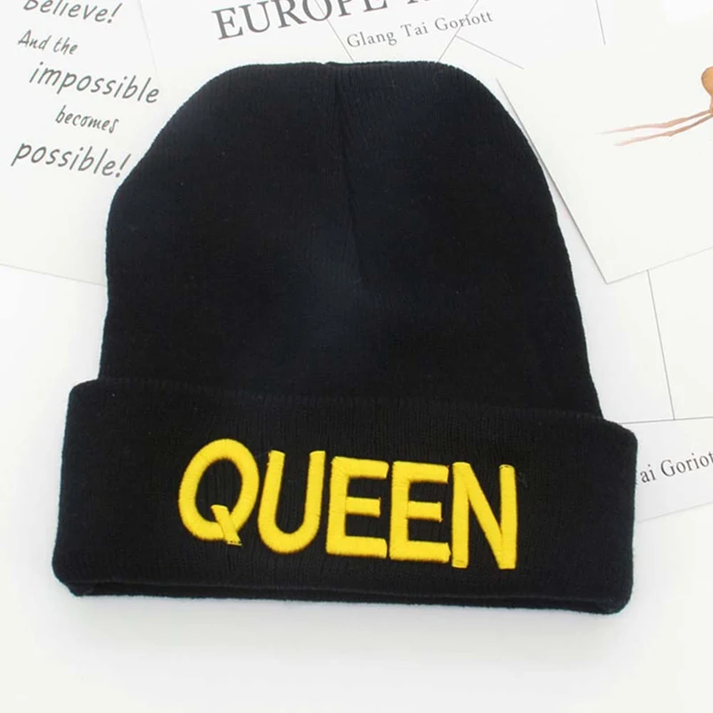 HT3435YW2 Шапка KING QUEEN зимние шапки пара капот хип-хоп горячая Распродажа для мужчин и женщин теплая вязаная шапка пара теплая зимняя Кепка черный - Цвет: HT3435YW2