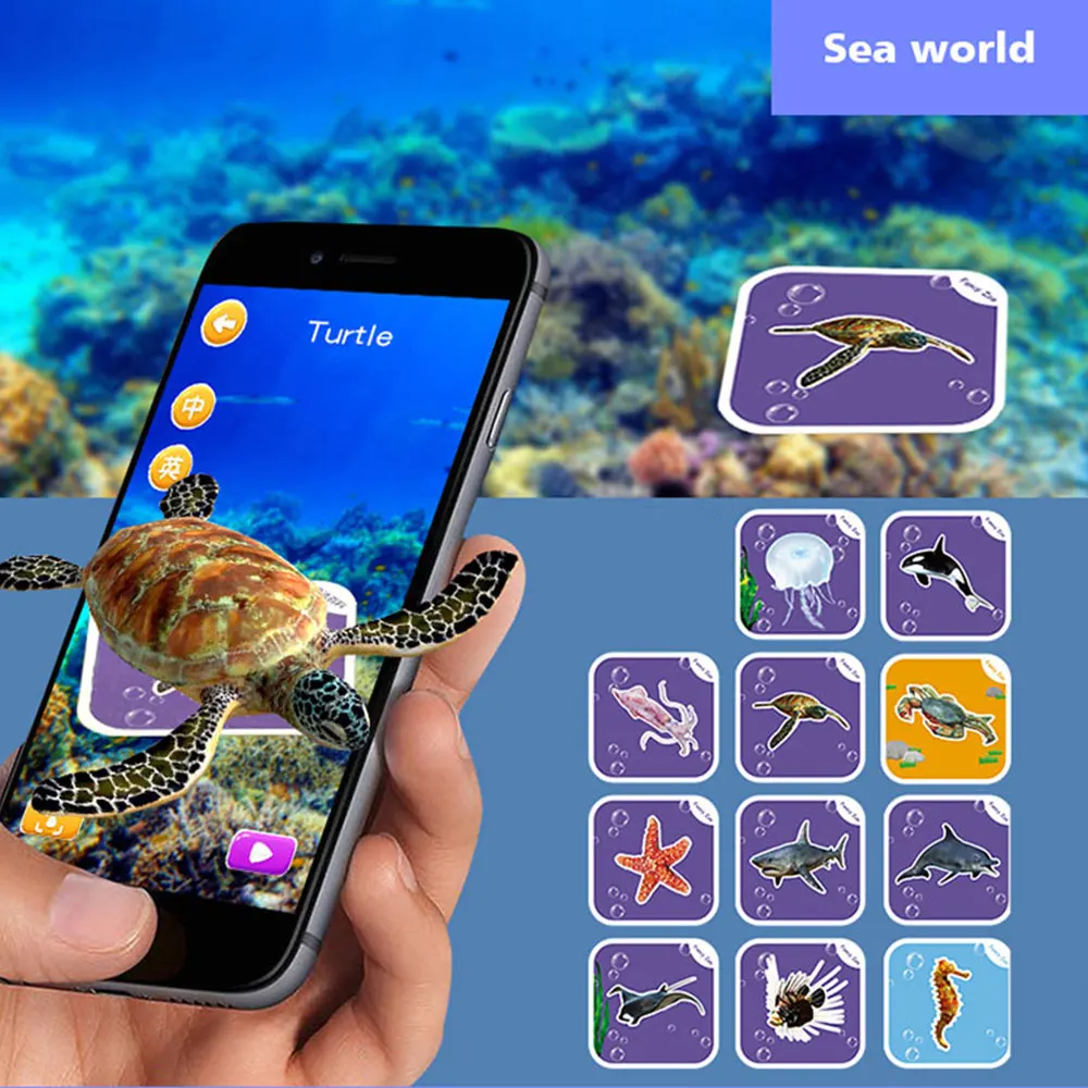 Tarjeta de dibujos animados 4D de animales, juguetes educativos sensoriales divertidos, aprendizaje de palabras VR, Educaci&oacute;n Temprana, juguetes Montessori 6Y de Navidad, 68 Uds.-5