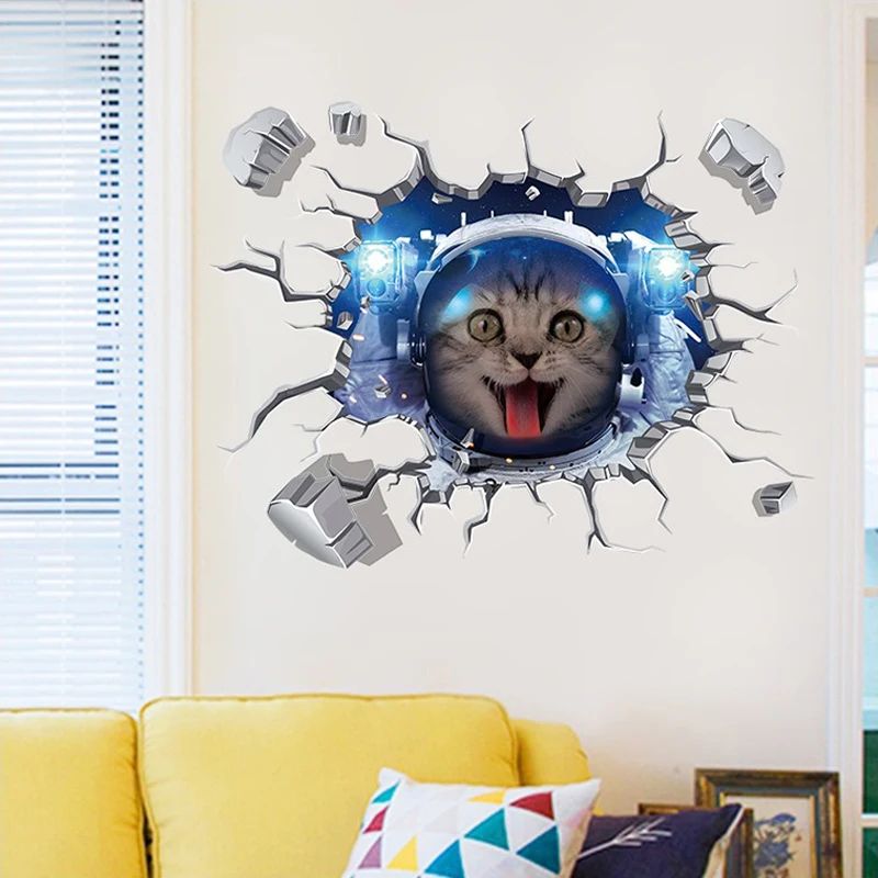 DIY 3D космический аэрокосмический Кот настенные наклейки для детской комнаты