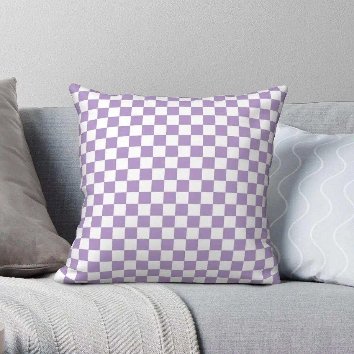 

Lavender Checkerboard Square Pillowcase Polyester Linen Velvet Creative Zip Decor Pillow Case Sofa Cushion Cover