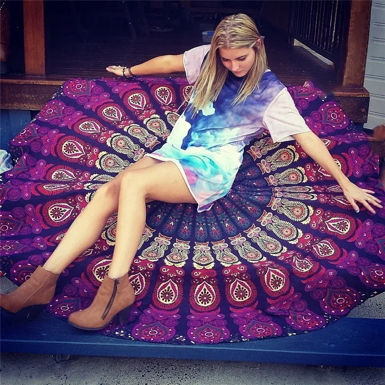 

2021 Summer Round Beach Towel Chiffon Scarf Sunscreen Shawl Yoga Mat Blanket Sunflower Pattern Printing Beach Towels Hot Sale