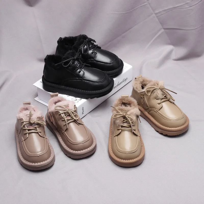 

2021 Winter Children Shoes Boys boots Girls Fashion Genuine Leather Warm Plush Kids Snow Boots Waterproof SAB004