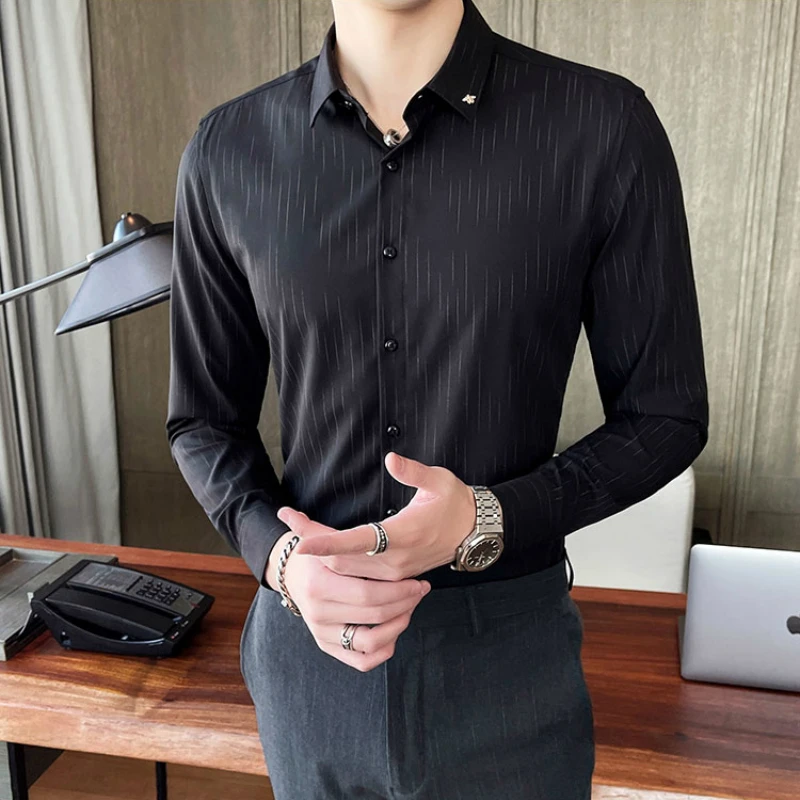 

Fashion Men's Shirts 2021 Autumn Meteor Shower Print Slim Casual BusinessFormal Dress Shirt Streetwear Social Camisa Masculina