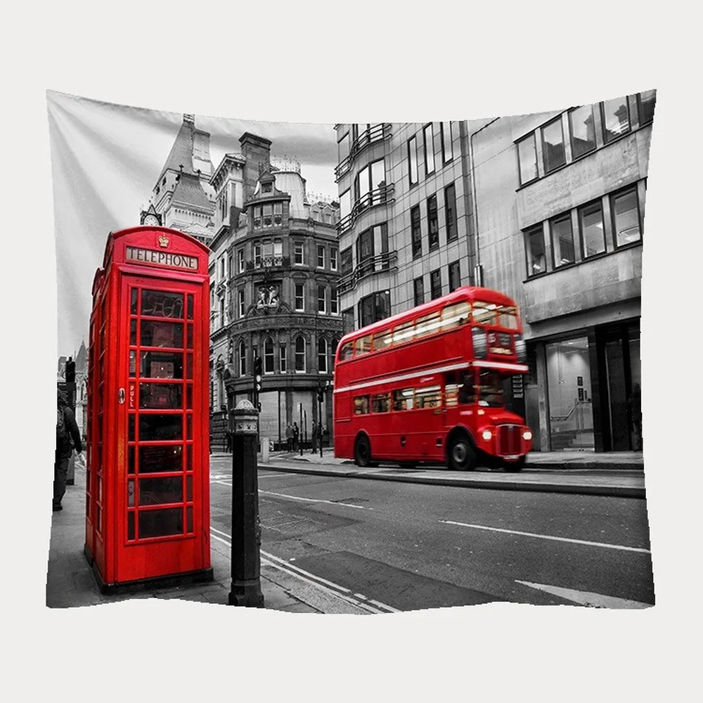 

Industrial Style London Tapestry Wall Hanging Personality Red Bus Telephone Booth Wall Cloth Tapestries Wall Background Carpet
