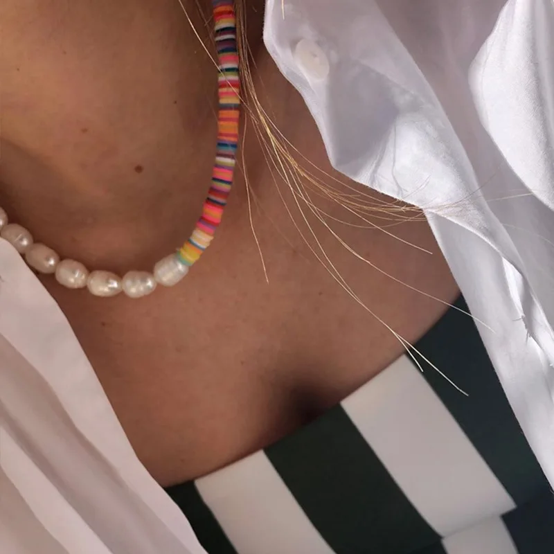 Ожерелье женское цепочка из искусственного жемчуга короткая бижутерия |