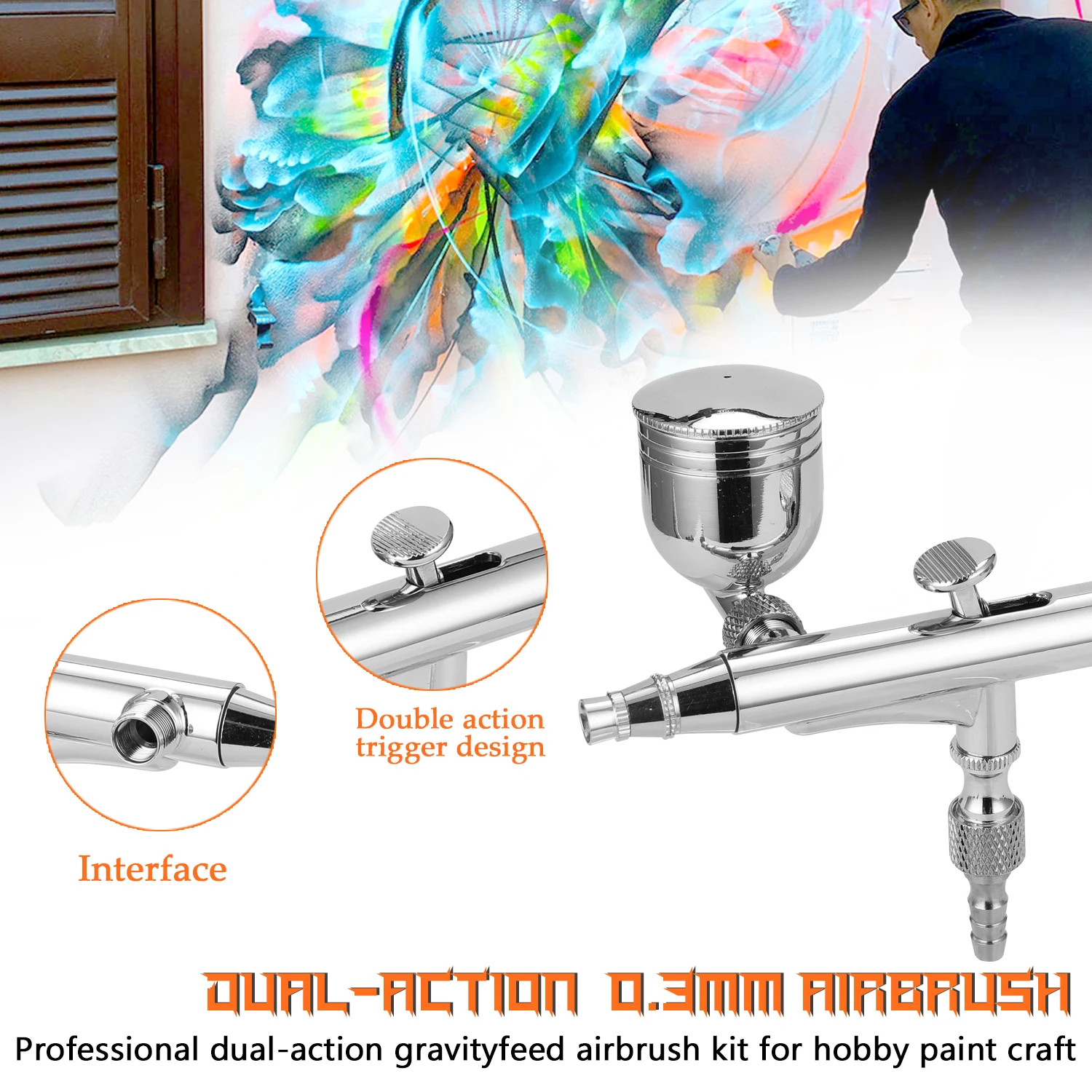 

T134 Airbrush Spray Gun Painter sprayer Set for Model Making Art Painting with G1/8 Adapter Wrentch Dropper 2 Fluid Cup