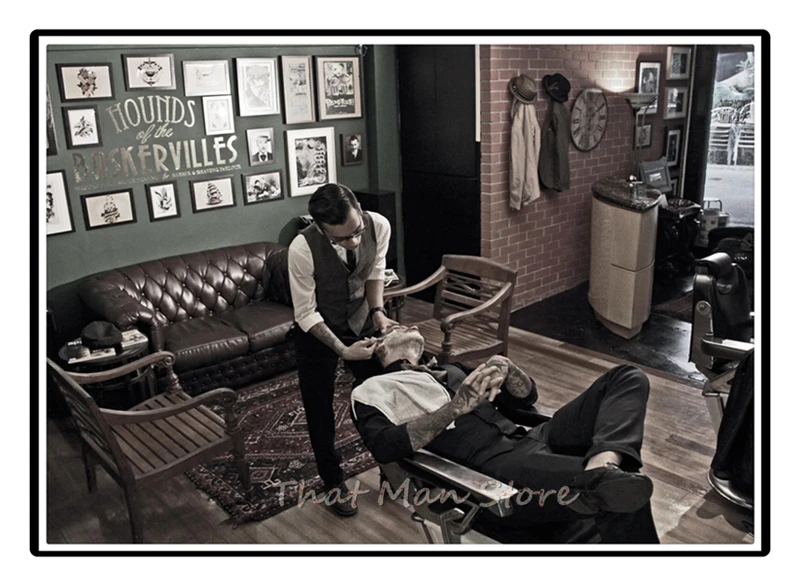 Men's hairstyle Tattoos Patterned Posters White Kraft paper Interior Painting Restoring Wall Sticker Barber Shop Decoration | Дом и сад