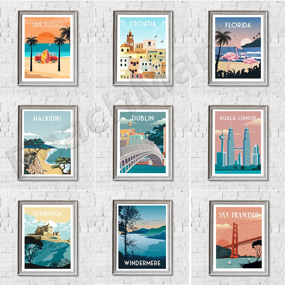 Винтажный постер для путешествий Гаваи Куала-Лумпур Шотландия Сан-Франциско