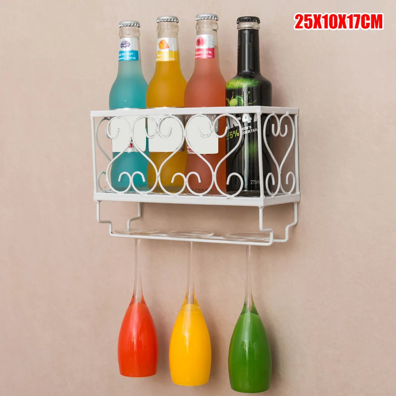 

High Wall Mounted Iron Wine Rack Bottle Champagne Glass Holder Shelves Bar Home Party UEJ
