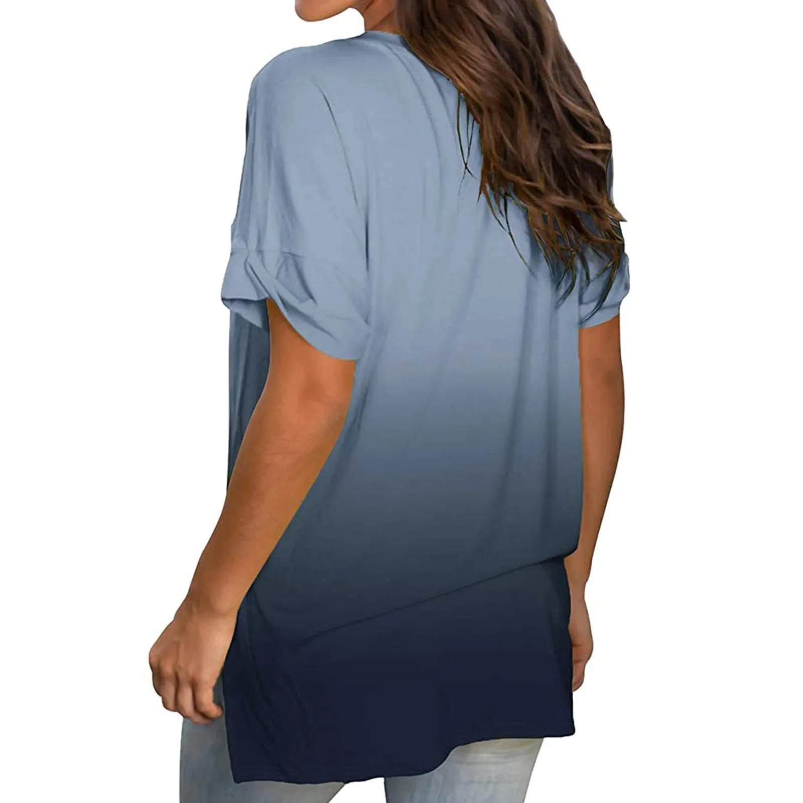 

Summer T-shirt Women's Fashion Casual Gradient V-neck Short Sleeve Loose Tops 2021 Ladies T-shirt femme Tees camisetas de mujer