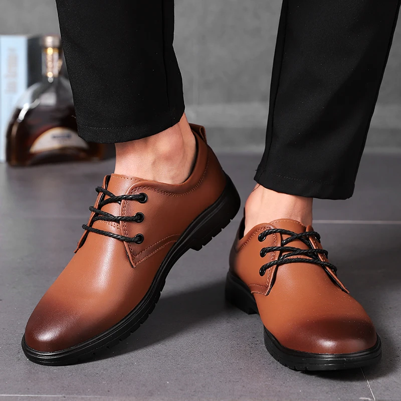 

New Men Leather Shoes Men Business Dress Shoes Comfortable Pointed Solid Color Men Shoes Fashion Casual Wedding Shoes size 38-47