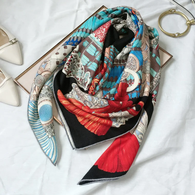 

Luxury Silk Scarf For Women Large Cashmere Scarves Female Fashion Print Shawls and Wraps 140*140cm Long Neck Scarves For Ladies
