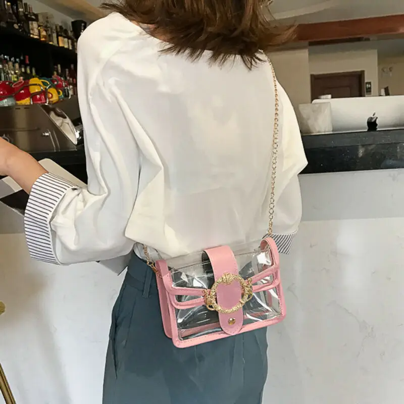 Женские сумки через плечо летние прозрачные из ПВХ сумка клатч с цепочкой