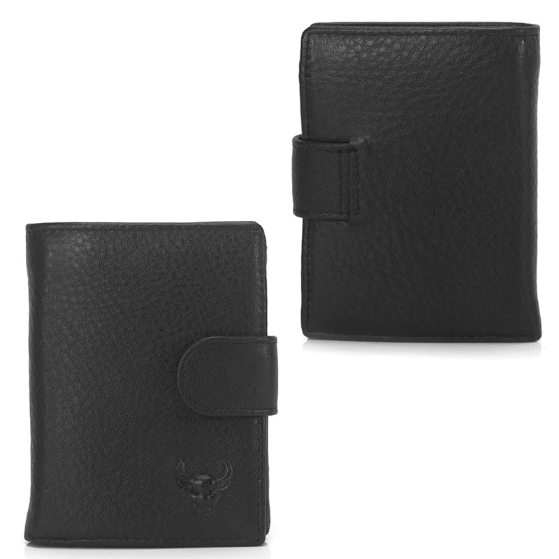 

Черный мужской бумажник из натуральной кожи на молнии, кошелек двойного сложения, держатель для кредитных карт и удостоверения личности