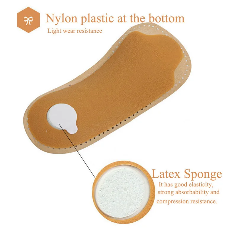 Unisex foot care 3/4 length insole leather flat feet orthopedic insoles arch vault half insole orthopedic insoles