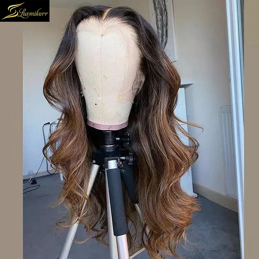 

Deep Part Body Wave Ombre Brown Honey Blonde Color Preplucked 13x6 Lace Front Human Hair Wigs HD Transparent Wigs 250 Full Lace