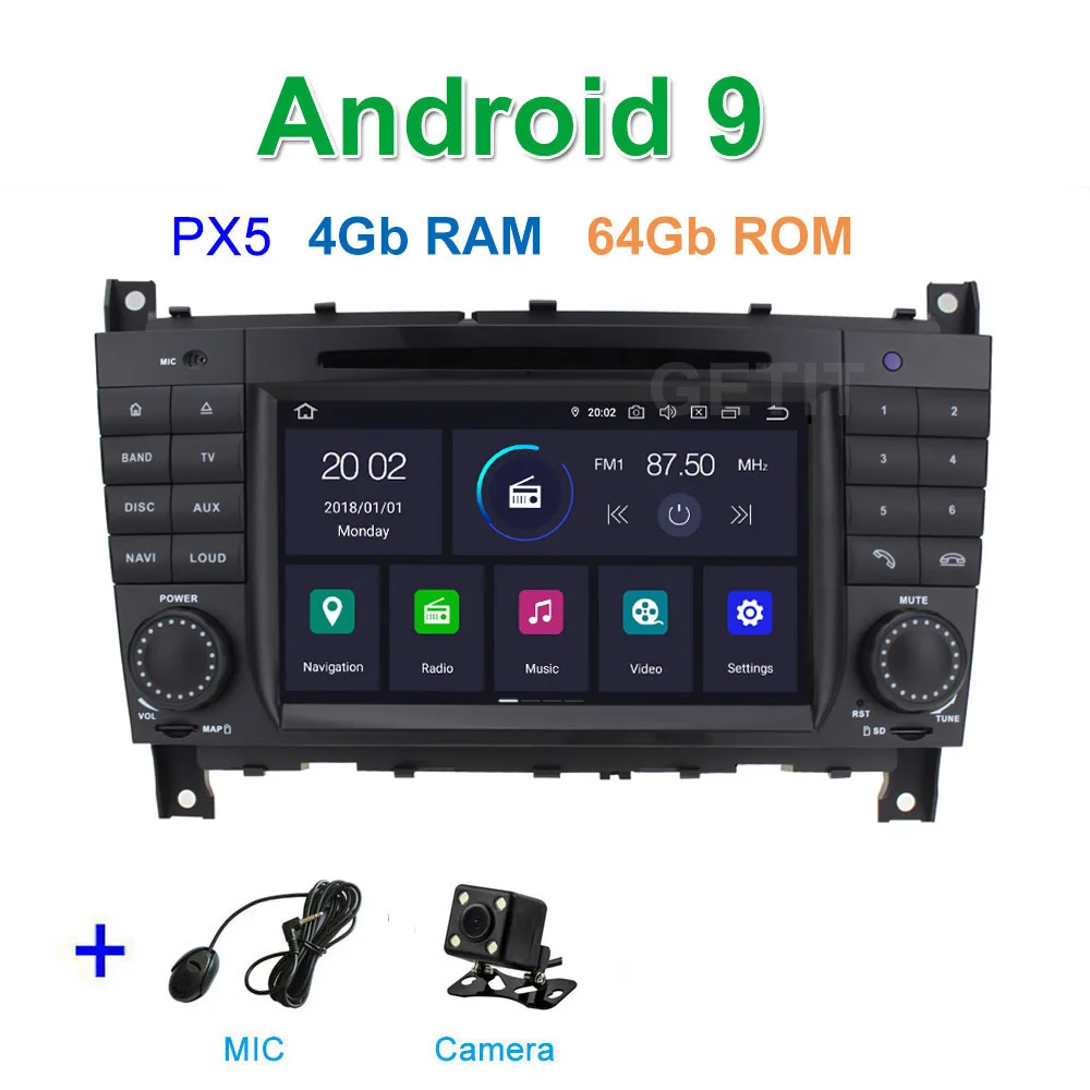 PX5 4G CAMERA DSP 64G PX6 Android 9,0 автомобильный DVD мультимедиа радио gps для Mercedes Benz W203 W209 W219 A-Class A160 C-Class C180 C200 CLK200 - Цвет: PX5 4G CAMERA