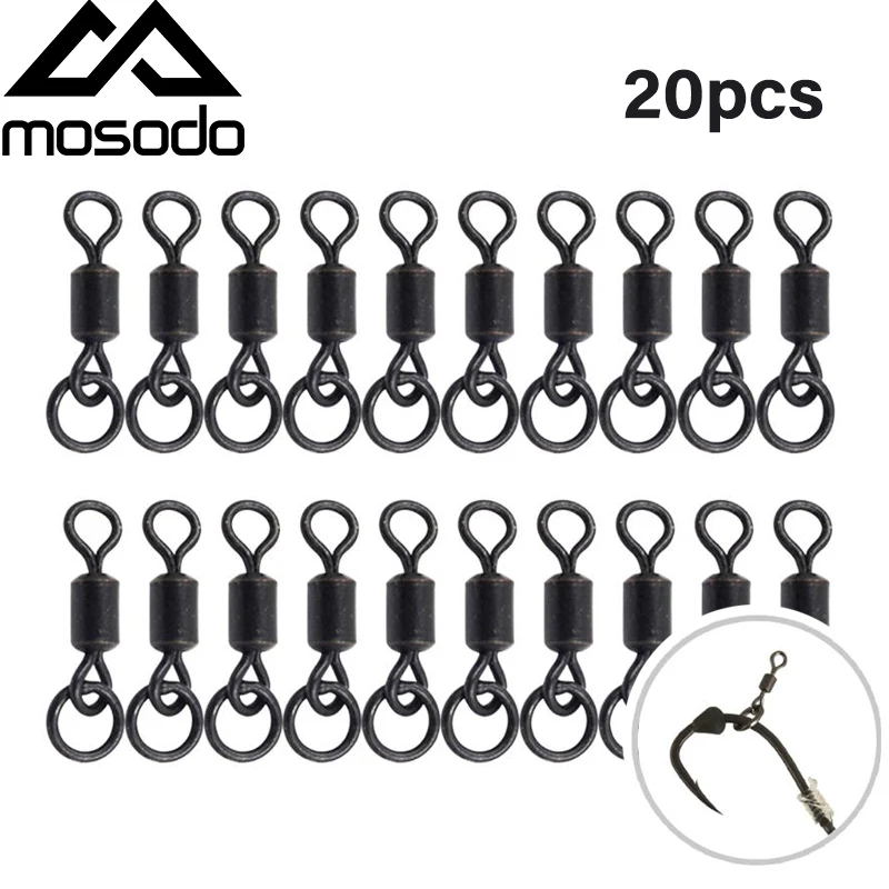 Mosodo 20 шт. рыболовные Вертлюги для ловли карпа Быстросменные матовое черное
