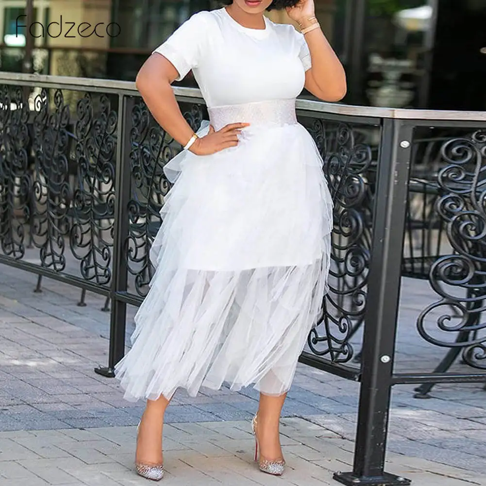 Fadzeco африканская Дашики одежда для женщин короткий рукав Футболка Платье +