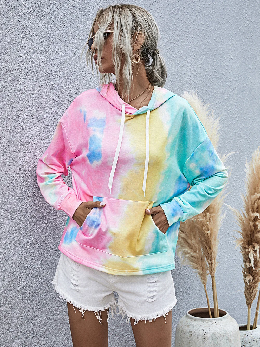 

Ladies' Hoodie Women's Clothing Digital Printing Long-Sleeved Loose Hooded Tie-Dye Sweater Autumn/Winter Top