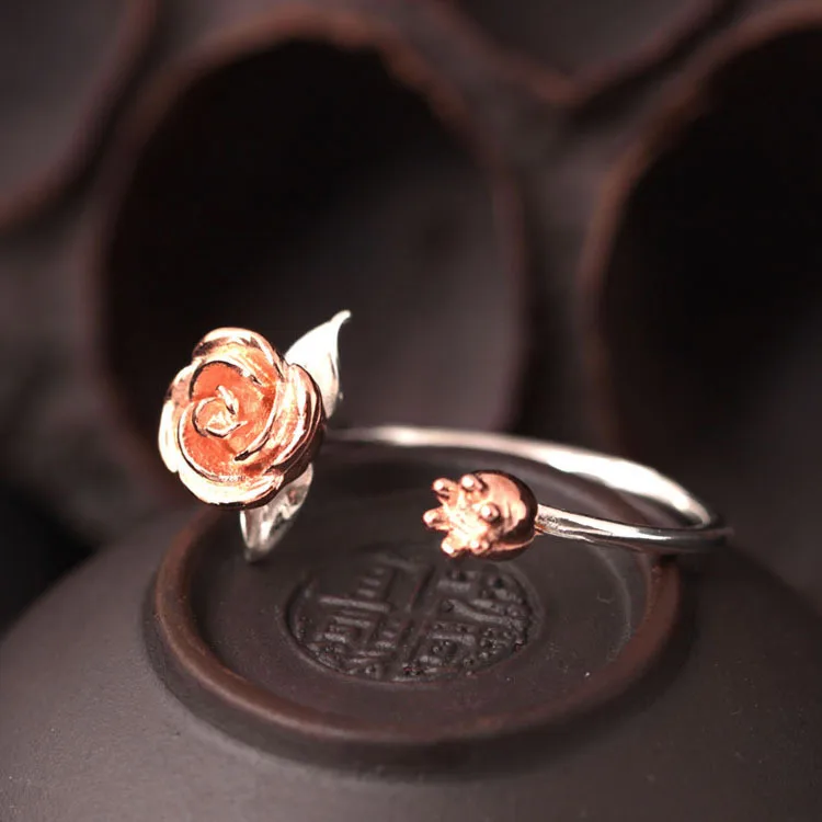 

National wind designer duds s925 silver ring female flowers adorn article roses open ring contracted style rings
