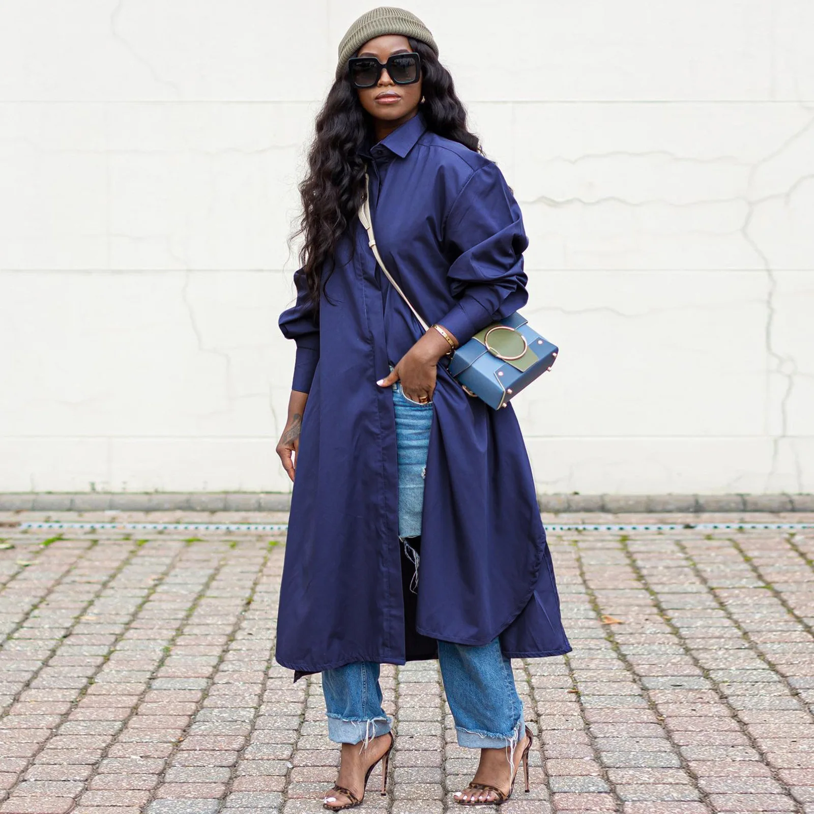 

Echoine Casual Loose Long Sleeve Long Shirt Dress with Pocket Elegant Long Shirt Street Autumn Robe Women Clothing Party Outfits