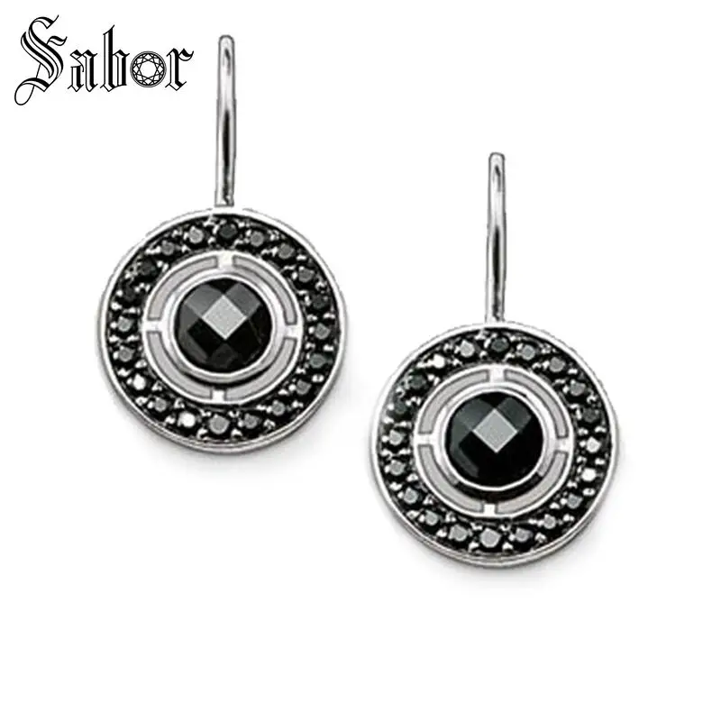 Серьги подвески с черным кристаллом и круглым лебедем новинка 2020 Модная