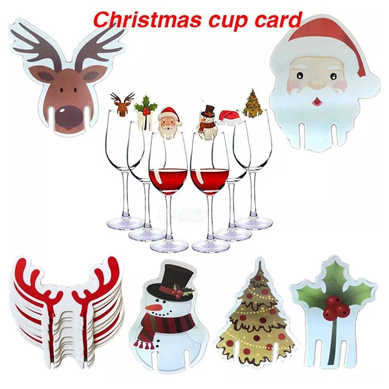 

10pcs Christmas hat wine glass card Christmas wine glass explosion style Christmas wine glass card moose horn cup card