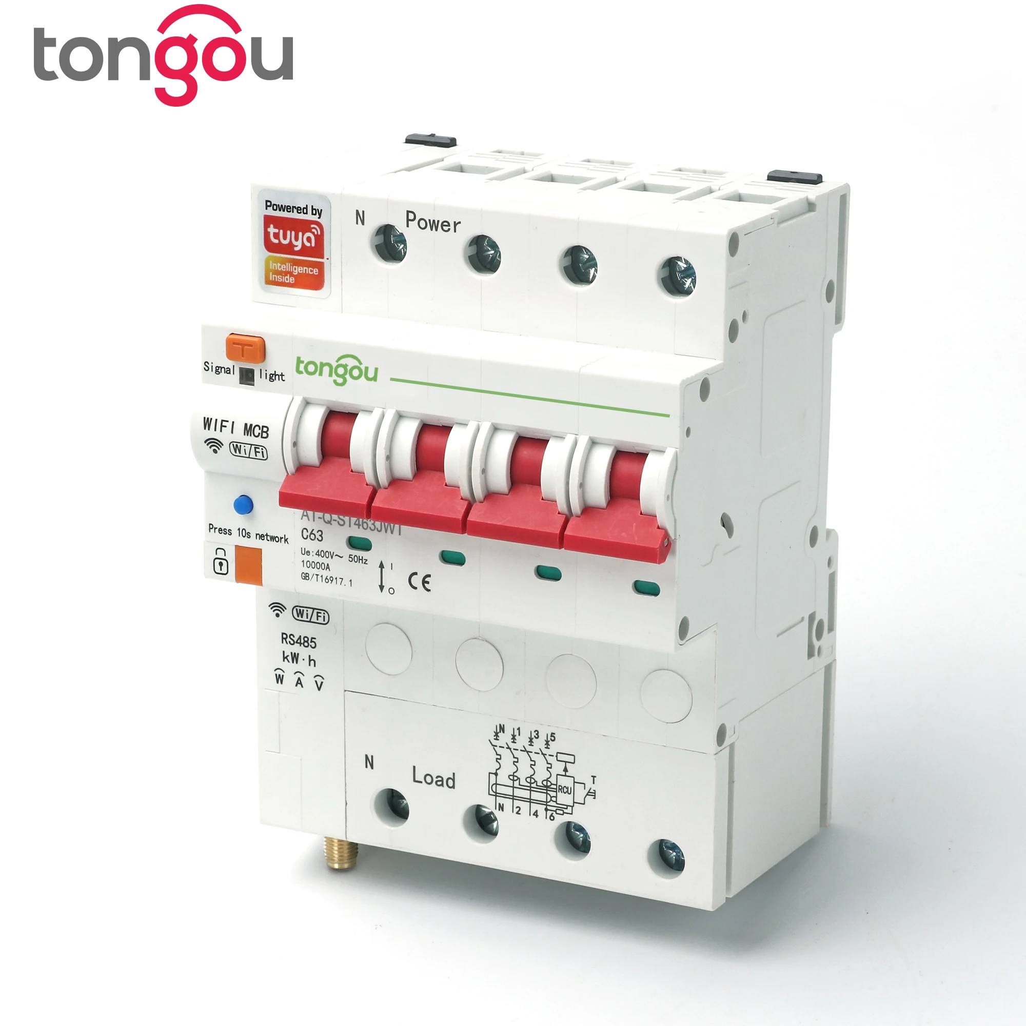 TUYA 4P Three Phase RCBO WIFI Smart Energy Meter Kwh Metering Monitoring Circuit Breaker Timer Relay with Leakage Protection 63A |