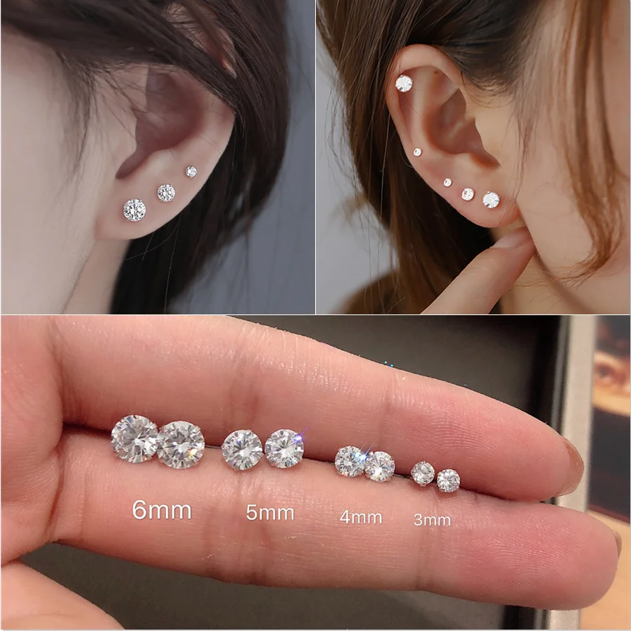 

1 Pair Medical Stainless Steel Crystal Zircon Ear Studs Earrings For Women/Men CZ Cartilage Piercing Tragus Gift For Girls Teens