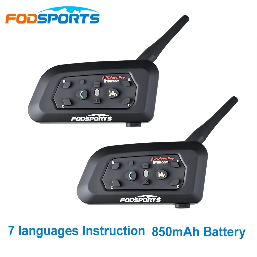 Fodsports 2 шт V6 Pro мотоциклетный шлем Bluetooth гарнитура Интерком 6 всадников 1200 м беспроводной Intercomunicador BT Interphone