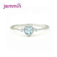 authentic 100 925 sterling silver ring light blue love heart romantic finger ring for women wedding gift for motherwife