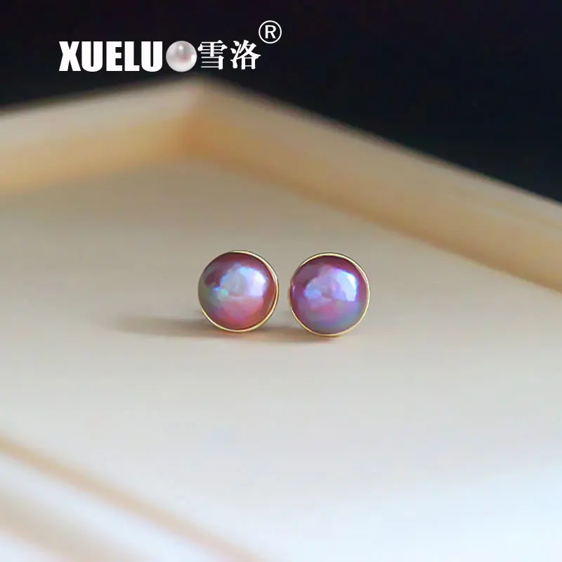 Gorgeous Beautiful Natural Color Cultured Fresh Water Half Round Mabe Pearl Stud Earrings for gift | Украшения и аксессуары