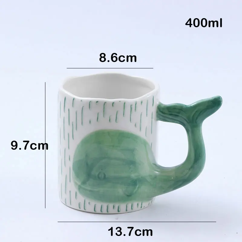 Милая ручная роспись кружки с дельфином зеленая синяя керамическая кружка