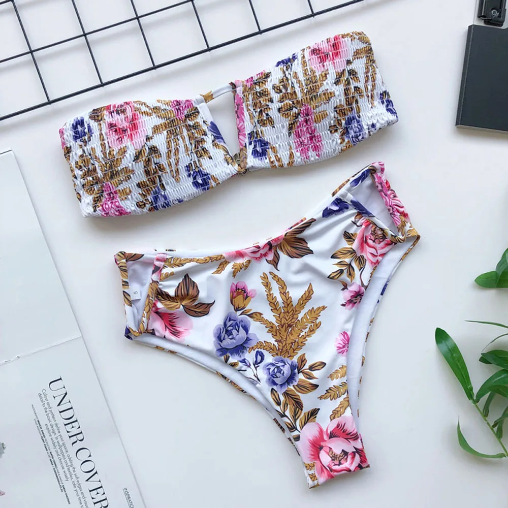 Купальник бандо с принтом микро бикини 2020 открытыми плечами женский летний