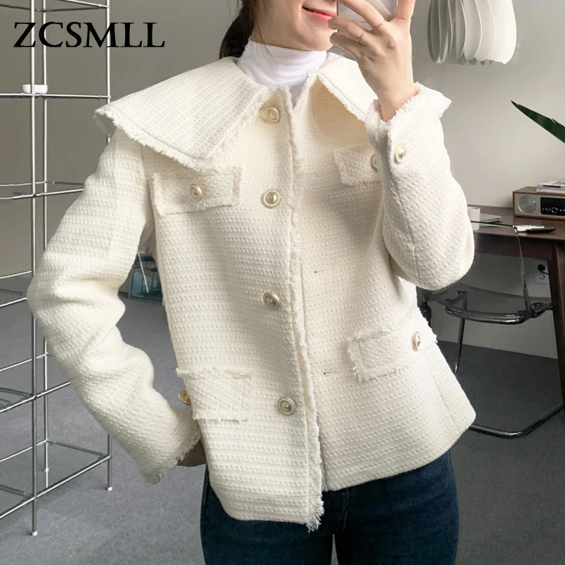 

Женская куртка с воротником-стойкой ZCSMLL, элегантная однобортная Свободная куртка в Корейском стиле с длинными рукавами и необработанными к...