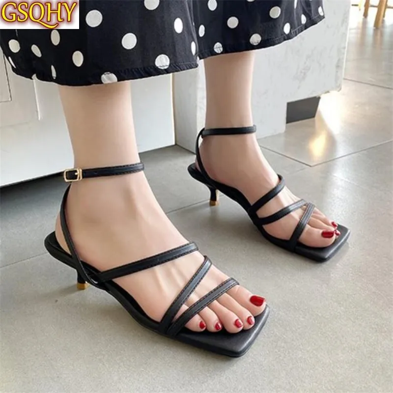 

2020 Hot Womens Leather Sandals Ladies Thin Heels Summer Shoes Woman High Heels Open Toe Lady Ankle Strap Female Fashion Shoes